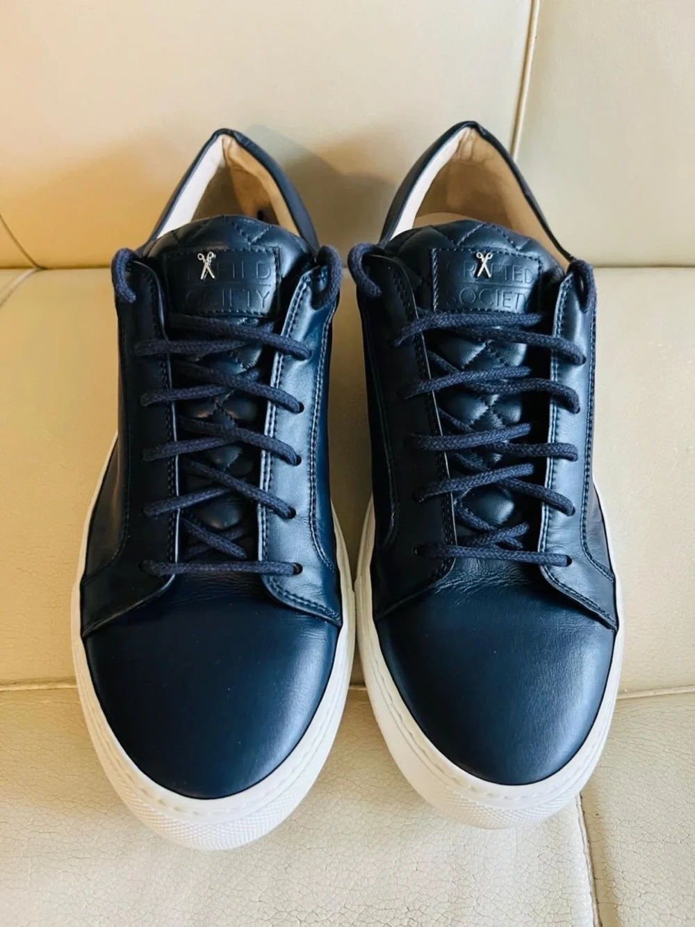 Black Leather Low-Top Sneakers with White Sole by